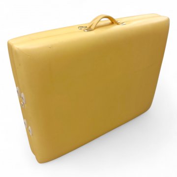 Massageliege, Bezug Leder gelb, Gestell Eiche natur, klappbar zum Transport, H/B/T 80x185x70