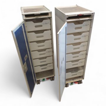 Bordbar,Flugzeugtrolley,Alukorpus, Seiten grau o. blau, 7 Schubfächer, H/B/T 103x30x40