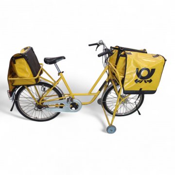 Postfahrrad/Lastenfahrrad,3-Gang Nabenschaltung, Rahmen gelb, Schutzbleche silber,, Rollenständer, incl. 3 Posttaschen ( 2x vorne, 1x hinten)