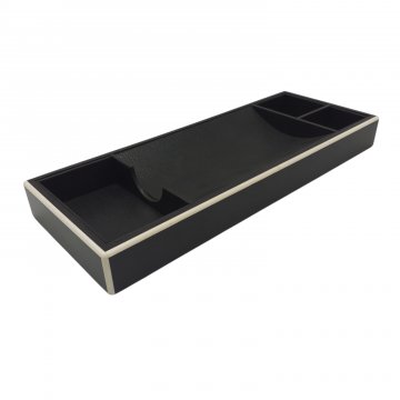 Büro Organizer, Holz schwarz mit weißer Kante und Ledereinlage, 4 Fächer, 30x12x3cm, ELIE BLEU