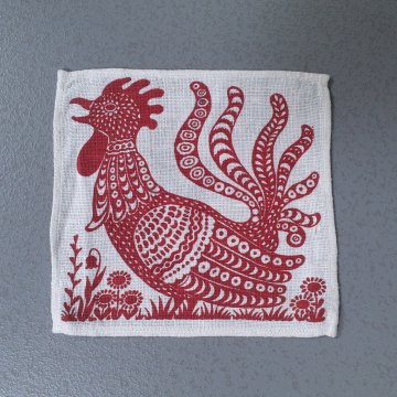 Deckchen HAHN mit Blumen, 22x21cm, Baumwolle/Polyester, Rot/Creme 