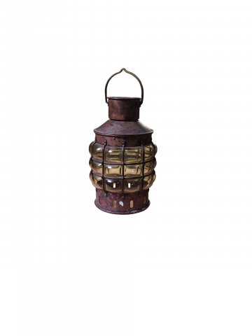 Positionslampe,Ankerlampe, &quot;Maritim&quot;, Kupfer, Drahtkorb, gelbes Glas
