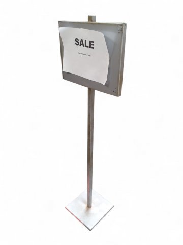 Hinweisschild/Wegweiserschild, Eisen, grau, 2-teilig (Schild mit Stange &amp; Fuß), ca. 120,5cm hoch, ca. 38,5cm breit, ca. 25cm tief, 70er Jahre