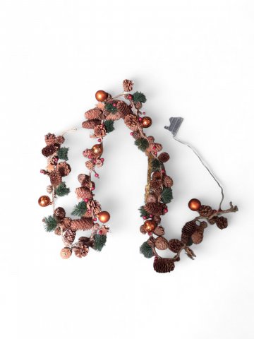 Girlande ZAPFEN, Kunststoff grün, Kugel Kupfer, Weihnachtsdeko, ca. 2m lang, Ø 10cm