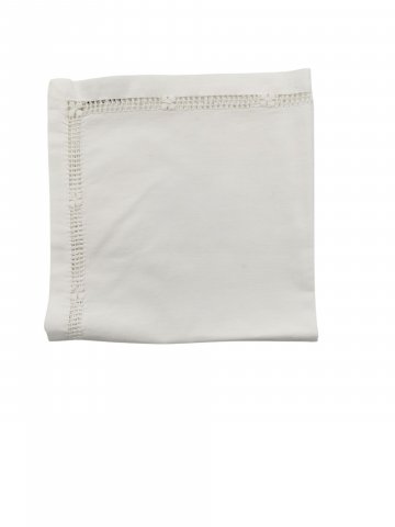 Serviette 39x39cm,Baumwolle, Weiß, Hohlsaum mit Ajourstickerei, kleine Quadrate und angedeutete Kreuze