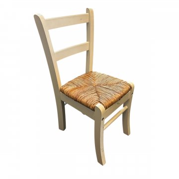 Stuhl, Kinderstuhl, weiss, Holz, mit Binsensitz