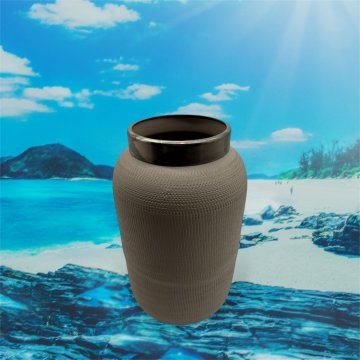 Vase, Saigon, grau Ton, strukturiert, mit Metallring, S