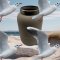 Vase, Saigon, grau Ton, strukturiert, mit Metallring, S