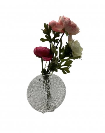 Vase, Glasvase, rund, flach, aufgesetze Halbkugeln / Blasen