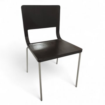 Stuhl CALLIGARIS, Schale wenge dkl.braun gebeizt, gebogen, Öffnung mittig, Metallgestell silbergrau