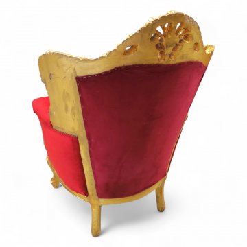 Sessel, BAR, roter Velour, Gestell vergoldet, geschnitzte Krönung, Rücken kapituniert