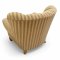 Sessel, Vollpolster Stoff beige/grün gestreift, Rücken gebogen, Arml. gerundet, Kugelfüße oval konisch