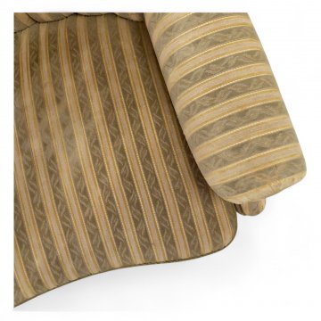 Sessel, Vollpolster Stoff beige/grün gestreift, Rücken gebogen, Arml. gerundet, Kugelfüße oval konisch