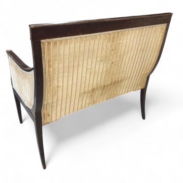 Bank, EMP, Mahagoni, 2-sitzig, Bronzebeschläge, kannelierte Bronzesäulen, gelber Damast, 110x50x100 cm, 01/537