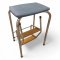 Tritthocker, Chromgestell, Sitz Acella h´blau, 2 Holzstufen klappbar