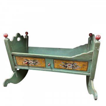 Bett, Schaukelbett, Babywiege, Vintage, grün, Blumenmuster