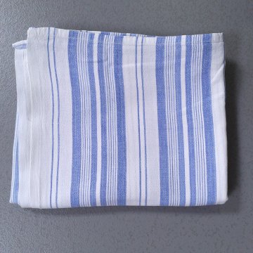 Tischdecke 210x125 Leinen, weiß, verschiedene hellblaue Streifen