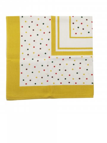 Tischdecke, 70 x 75cm, weiß gelbes Rechtseck gefüllt mit bunten Punkten