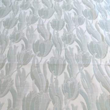 Damast 395x130 creme,Tulpenmuster in lindgrüm