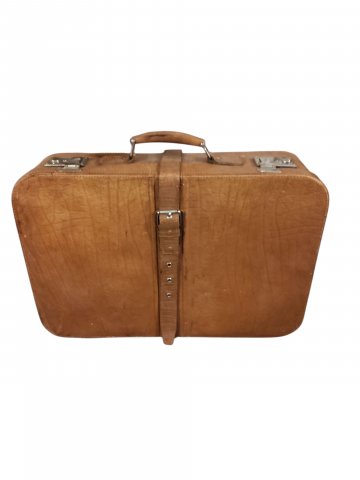 P- Koffer, Leder, braun, 50er Jahre, silberne Verschlüsse, 60x40x20 cm, Innenfutter beige kariert