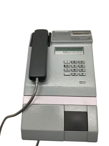Wandtelefon, Münztelefon, Wahltasten, grau, 24x15x38cm, Kabel silber