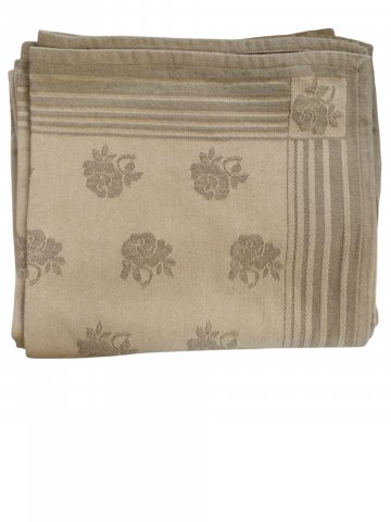 Tischdecke 125x164cm, Baumwolle, braun/beige, Jacquard mit Rosenblüten, rundum Rahmen