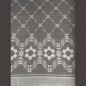 Gardine, ca.170x200cm, weiß, Netzstruktur, Rautenmuster, Blumenbordüre