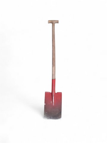 Spaten, Kinderspaten, Blatt rot gebraucht, Griffstiel hellbraun, Länge 71cm