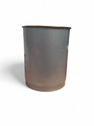 Papierkorb/Mülleimer, Metall grau, mit schwarzem Metallring, Gebrauchspuren, H=39cm, ø 30cm