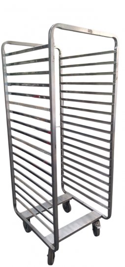 Tablettwagen/Servicewagen, Edelstahlgestell mit 36 Tabletts (créme u.lichtgrau), 55x65, h 165cm Hotel Küche, Tablett 25100625, Kantine, Gastronomie