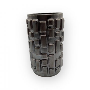 P- Vase, Keramik, braun, silber glänzig mit Quaradtischen und Rechteckigen Ornamenten