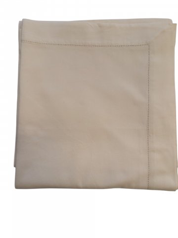 Tischdecke 140x225cm, feste Baumwolle, creme, mit breitem Hohlsaum und Briefecken