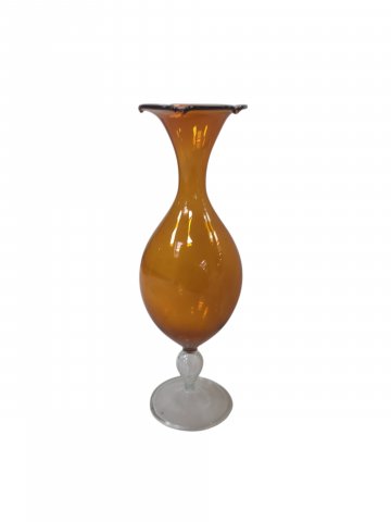 Glasvase ZWÖLF, bernsteinfarbig, h 20 cm, D 8 cm, bauchig, transparenter Fuss