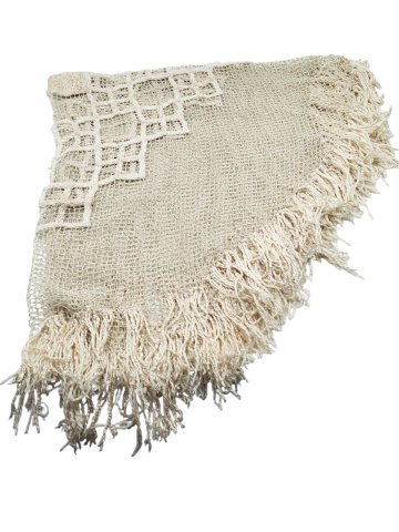 Tischdecke, Ø 120cm, beige, Netzoptik, Fransen