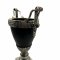 Vase, Pokal, schwarz, silber verziert, H 38,5cm