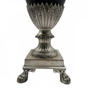 Vase, Pokal, schwarz, silber verziert, H 38,5cm