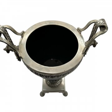Vase, Pokal, schwarz, silber verziert, H 38,5cm