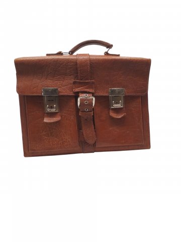 Aktentasche / Schultasche, Leder, brau, 2 Chromschlösser, 1 Riemen, Vintage