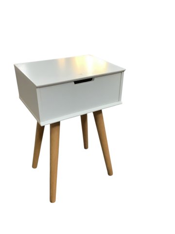 Nachttisch, Modular, weiß, Multiplex kante, 1 Schubkasten, Holzbeine (Massivholz Buche)