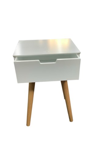 Nachttisch, Modular, weiß, Multiplex kante, 1 Schubkasten, Holzbeine (Massivholz Buche)