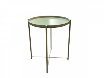 Beistelltisch, Metallplatte,Stahloberfläche rund, grün, Metallgestell, lackiert, schwarz, 4-beinig