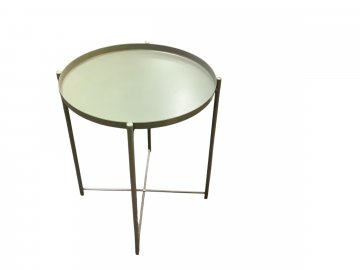 Beistelltisch, Metallplatte,Stahloberfläche  rund, grün, Metallgestell, lackiert, schwarz, 4-beinig 