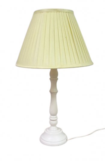 Tischlampe Holz, weiß gedrechselt,h39cm, Fuß rund, Schirm extra!,  E27 SK2