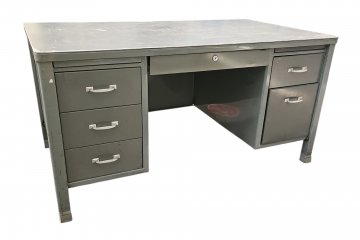 Schreibtisch amerik. Metall 2-seitig m. Schüben, Platte grau und weiß, 152x86cm, h 78 cm