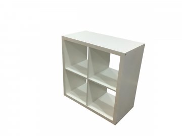 Bücherregal weiss Lakiert Holz, 4 offene Fächer, verdeckte Beschläge und ohne Rückwand, 77x77x39 cm