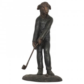 Statue, Schaf beim Golfspielen, Bronze