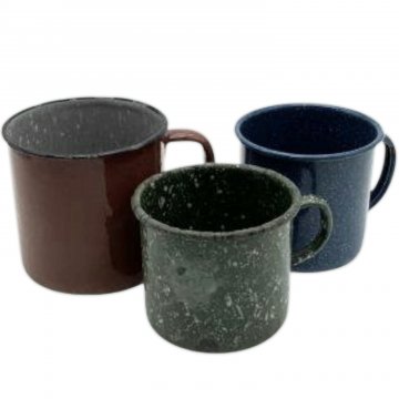 Blechtasse, emailliert, verschieden Farben und größen