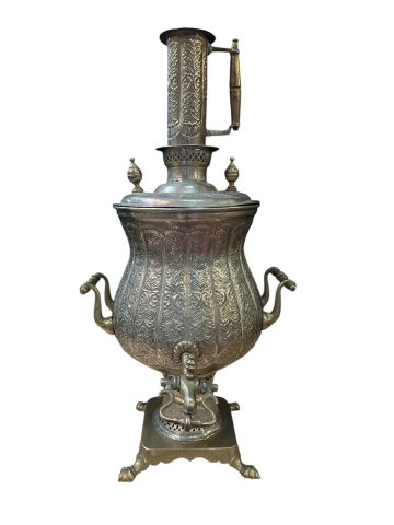 Samovar  Silber, Antik, 4 Füsse, 2 Henkel, 3 Elemente Höhe 70cm, Ø25cm