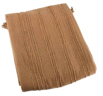 Wolldecke 120x120, beige, Streifenoptik durch verdickten Faden, Fransen