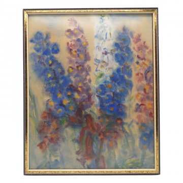 Bild unter Glas, Holzrahmen, rotbraun, Goldnase, 31x38cm, &quot;Aquarell - Rittersporn&quot;